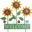 hogardeck Garden Decor for Outside, Metal Sunflower Butterfly Decorative Garden Stakes for Spring Decor, Yard Art Welcome Sign for Outdoor Lawn Porch Pathway Backyard Patio Decorations (Yellow,green)