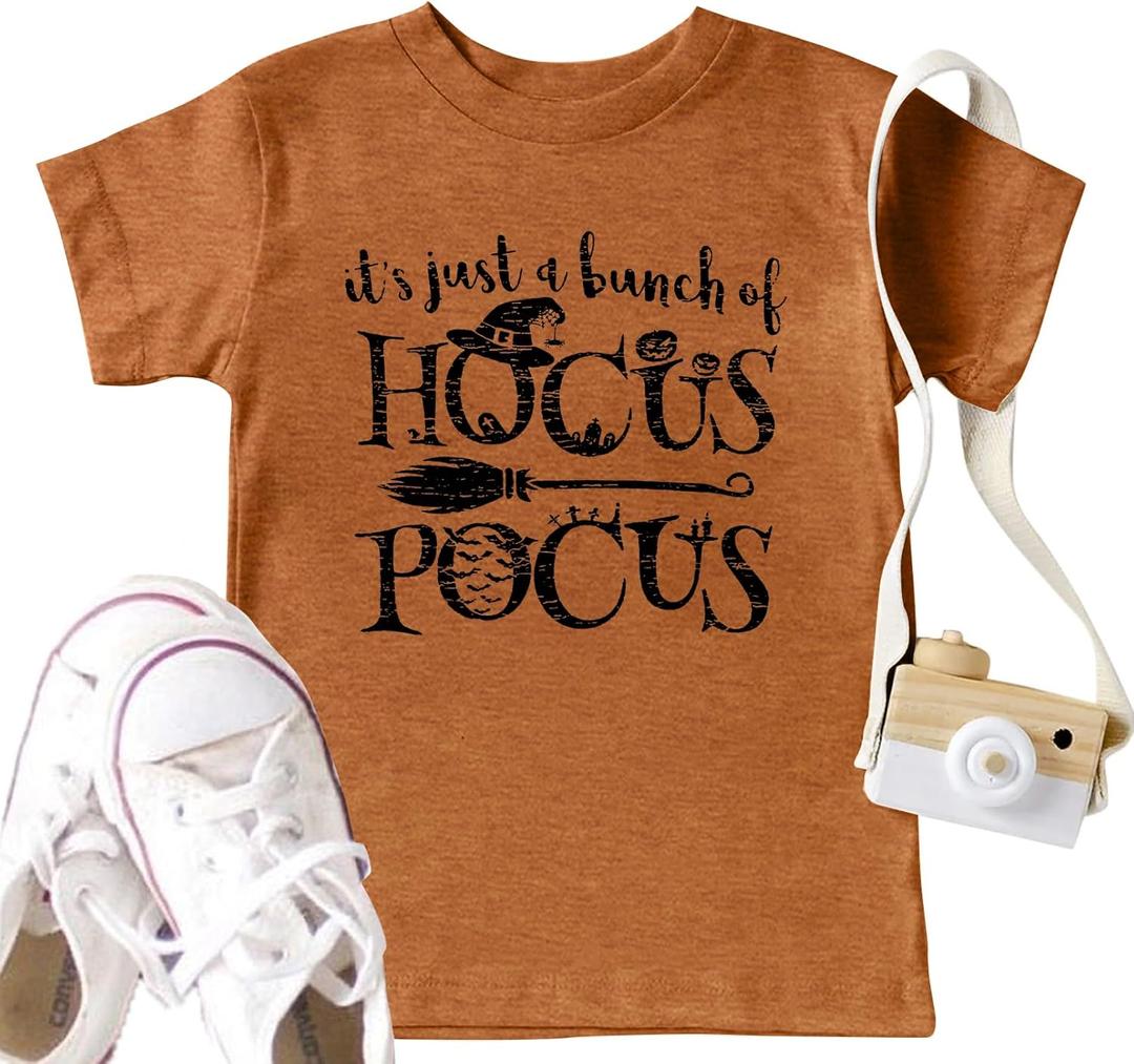 LAZYCHILD It's Just A Bunch of Hocus Pocus Halloween T Shirt Toddler Boys Girls Sanderson Sister Graphic Tee Shirts (Brown)