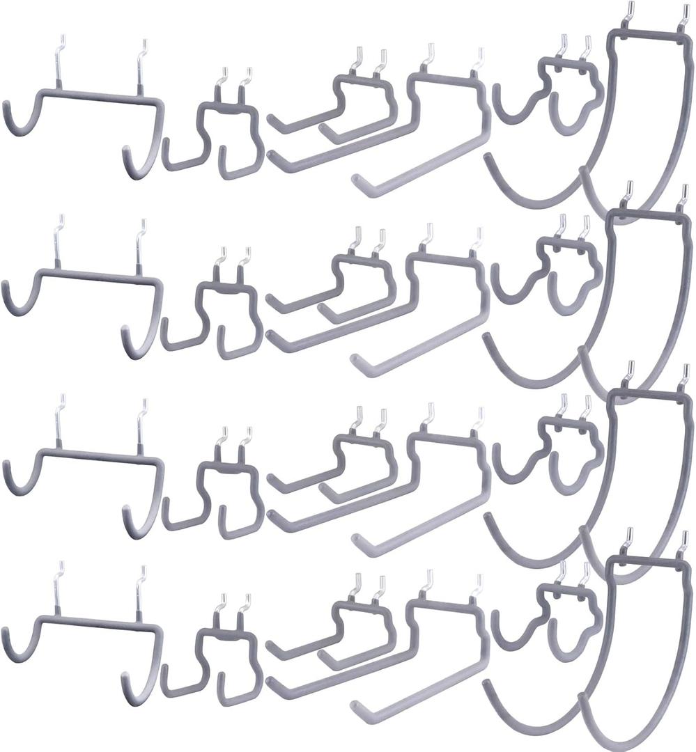 KINOMI 24 Pack Pegboard Hooks Heavy Duty Tool Hooks Pegboard Drill Holder Power Tool Holder, Value Set, Large Pegboard Accessories and Hooks for Tools, Power Drills, Art and Craft Supplies etc (Gray)