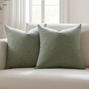 Meekio Set of 2 Dark Sage Throw Pillow Covers 18x18, Modern Farmhouse Linen Blend Decorative Pillow Covers for Couch Sofa Bed, Neutral Home Decor