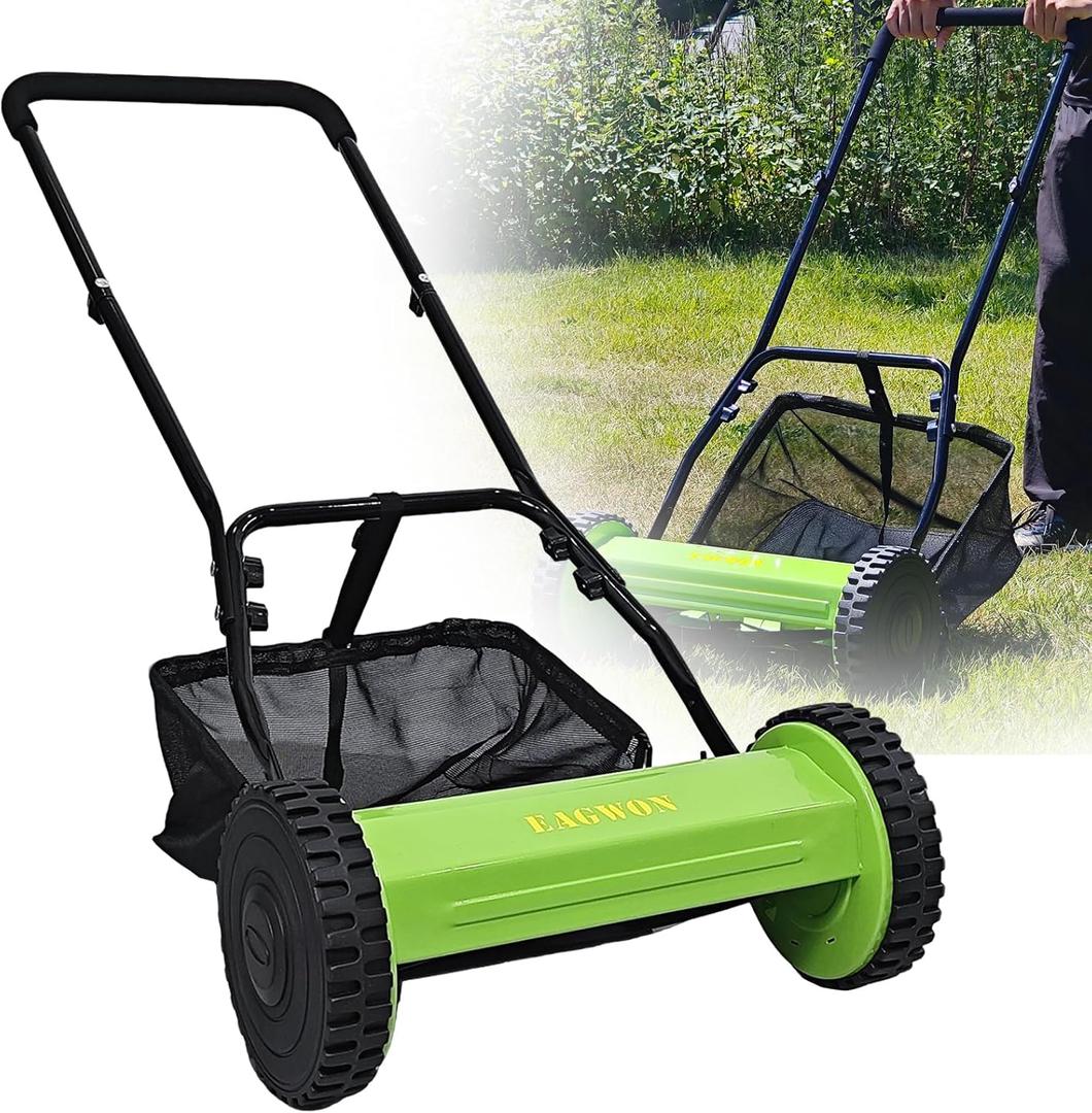 Push Lawn Mower, 16-Inch 5-Blade Walk-Behind Manual Push Reel Lawn Mower - Cordless, Adjustable Height for Effortless Yard & Garden Grass Cutting