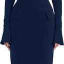 YMDUCH Women's Sexy Long Sleeve Sweetheart Neck Back Slit Bodycon Party Tight Midi Pencil Dress (Medium, Navy)