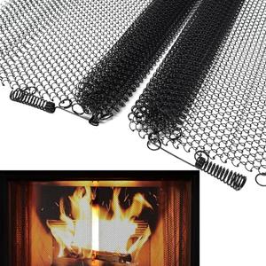 2 Pack Fireplace Mesh Screen Curtain,20”x24” Spark Guard Chain for Hearth,Metal Fireplace Replacement Black Hanging Mesh Curtain Screens for Home Wood Burning Fireplace