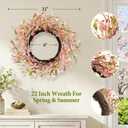 Spring Summer Wreath for Front Door 22 Inch Pink | Artificial Forsythia Blossom Floral with Berrie Reusable Wreath with Grapevine for Farmhouse Decor Easter Wedding Mothers Day