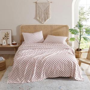 Indigo Ink - King Size Sheet Set, 4-Piece Boho Medallion Patterned Bedding, Soft & Wrinkle Resistant (Panther Collection, Spice)