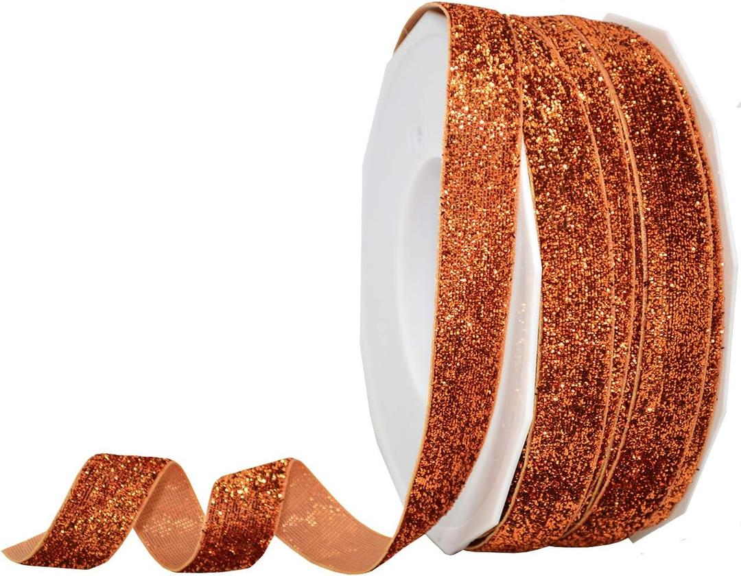 Morex Ribbon 987 Velvet Glitter Ribbon, 5/8" x 25 yd, Copper