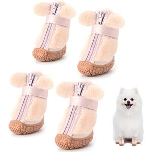 Dog Shoes for Small Dogs, Fleece Dog Boots Paw Protector for Comfort and Warmth, Dog Booties with Anti-Slip Sole for Winter Snow Hardwood Floors Walking Pink Size 3 (#3 (Width 1.49 inch) for 11.0-16.5 lbs)