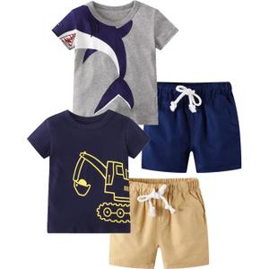 Toddler Boy Summer Clothes Outfits Kids Cotton Short Sleeve Shirt Shorts Set (3T)