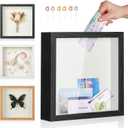 Travel Adventure Challenge Archive Shadow Box Picture Frame with Slot,12x12 Travel Ticket Card Memory Box for Keepsake Box, Top Loading Shadow Box Display Case Travel Decor Gift (Black,12x12)