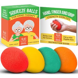 Squeeze Balls for Hand Therapy - Set of 4-Hand Exercise Balls for Arthritis & Carpal Tunnel - Stress Ball for Adults Therapy with Printed Guide Book and Videos