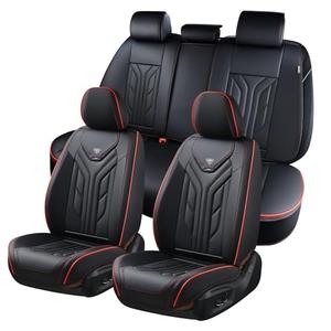 Coverado Seat Covers, Car Seat Covers Full Set, Leather Seat Covers for Cars, Automotive Seat Covers Car Seat Protector Car Accessories Fit for Most Sedans SUV Pick-up Truck(Black&Red)