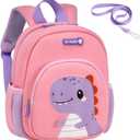 Padgene Toddler Harness Backpacks Safety Leash Kids Anti Lost Kindergarten Preschool Backpack Neoprene Lightweight Animal Schoolbag 3D Cartoon Dinasour Mini Travel Bag for Boys Girls Ages 3-5 (B-pinkpurple(can't Fit Folder))