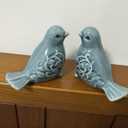 Ceramic Bird Figurines, Set of 2 Decorative Bird Statues, Home Office Decor for Cabinet Shelves Entryway Bookcase TV Stand, Micro Landscape Accessories (Blue)