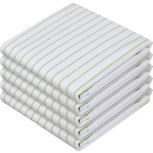 Lemon Green Stripe Kitchen Towels (5 Pack), 100% Cotton, Classic Striped, Super Absorbent & Durable Dish Cloths, Quick Dry Towel Set for Drying Dishes, Everyday Kitchen Cleaning