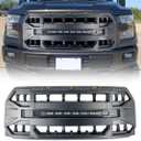 Front Grill Replacement for F150 2015 2016 2017, Matte Black Front Bumper Grille w/Off-Road Lights
