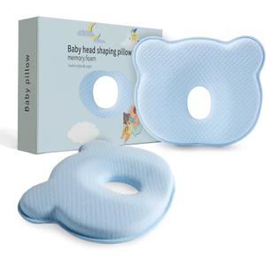 Soft and Breathable Baby Pillow with Memory Foam and Bear Design (Blue), One size