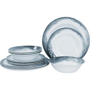 Melamine Dinnerware Sets-12pcs Melamine Plates and Bowls Set for 4, Suitable for Indoor and Outdoor Use, Dark Blue