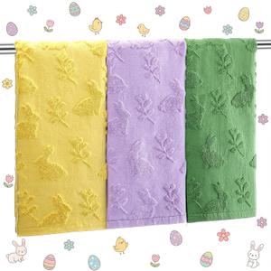 Gilprop 3 Pcs Pastel Spring Hand Towels Set of 3 for Bathroom, Soft Jacquard Cotton Decorative Bathroom Towels with Bunny Design for Kitchen and Home Decor, Absorbent and Decorative