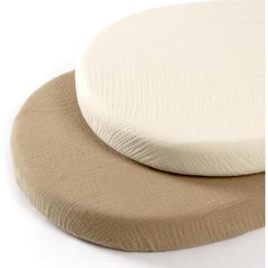 lulumoon Baby Muslin Bassinet Sheets: Cotton Bassinet Sheets Neutral for Boys and Girls - Fitted for Oval Rectangle or Hourglass (White & Yellow)