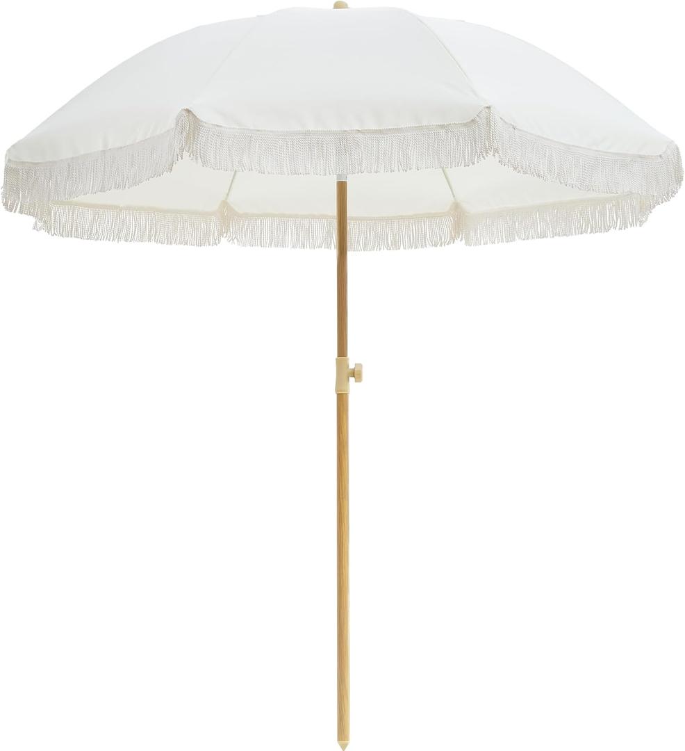 Outdoor Umbrella - Sun Protection, Rain Resistant, Windproof with Manual Open-Close Feature - Ideal for Beach, Camping, and Picnics (Rice)