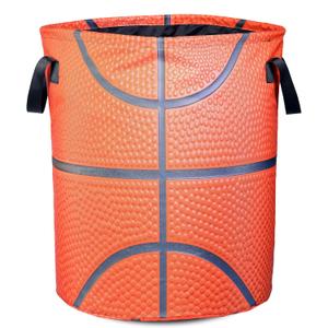Basketball Texture Laundry Basket Ball Foldable Waterproof Oxford Cloth Funny Tote Bag Laundry Hamper Clothes Storage Bucket Toy Organizer For Bathroom/Laundry Storage/Bedroom 17.7x13.7 Inch