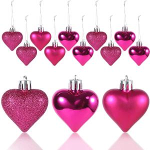 Fashionwu 36Pcs Valentine Tree Decorations Heart Shaped Ornaments Hanging Baubles Tree Ornaments for Christmas Trees Romantic Valentine's Day Decor for Home Party Wedding (Hot Pink)