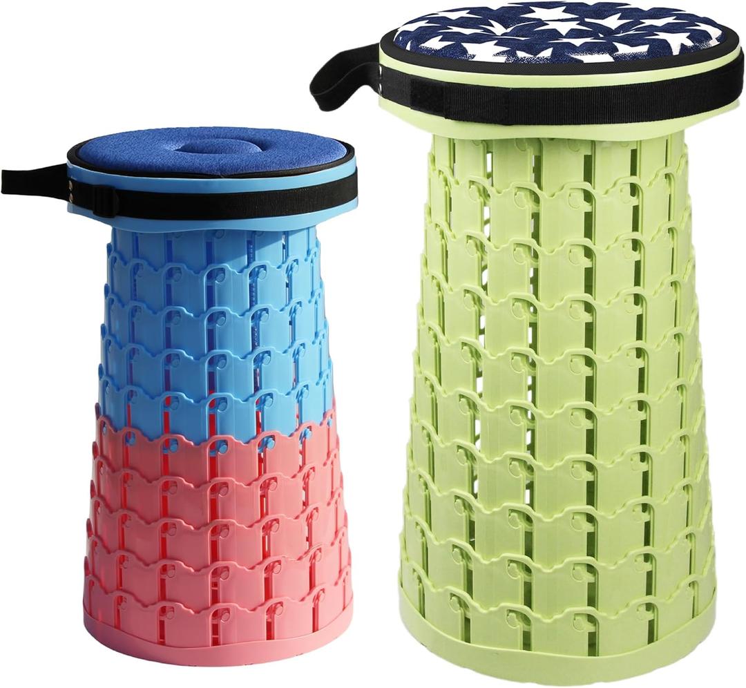 ALEVMOOM Upgraded Collapsible Stool with Thickened Cushion 18.1",600Lbs Max Weight Wider & Taller Pop Up Stool, Heavy Duty Portable Retractable Folding Chair or Travel Foot Rest for Camping & Outdoors (Fruit Green)