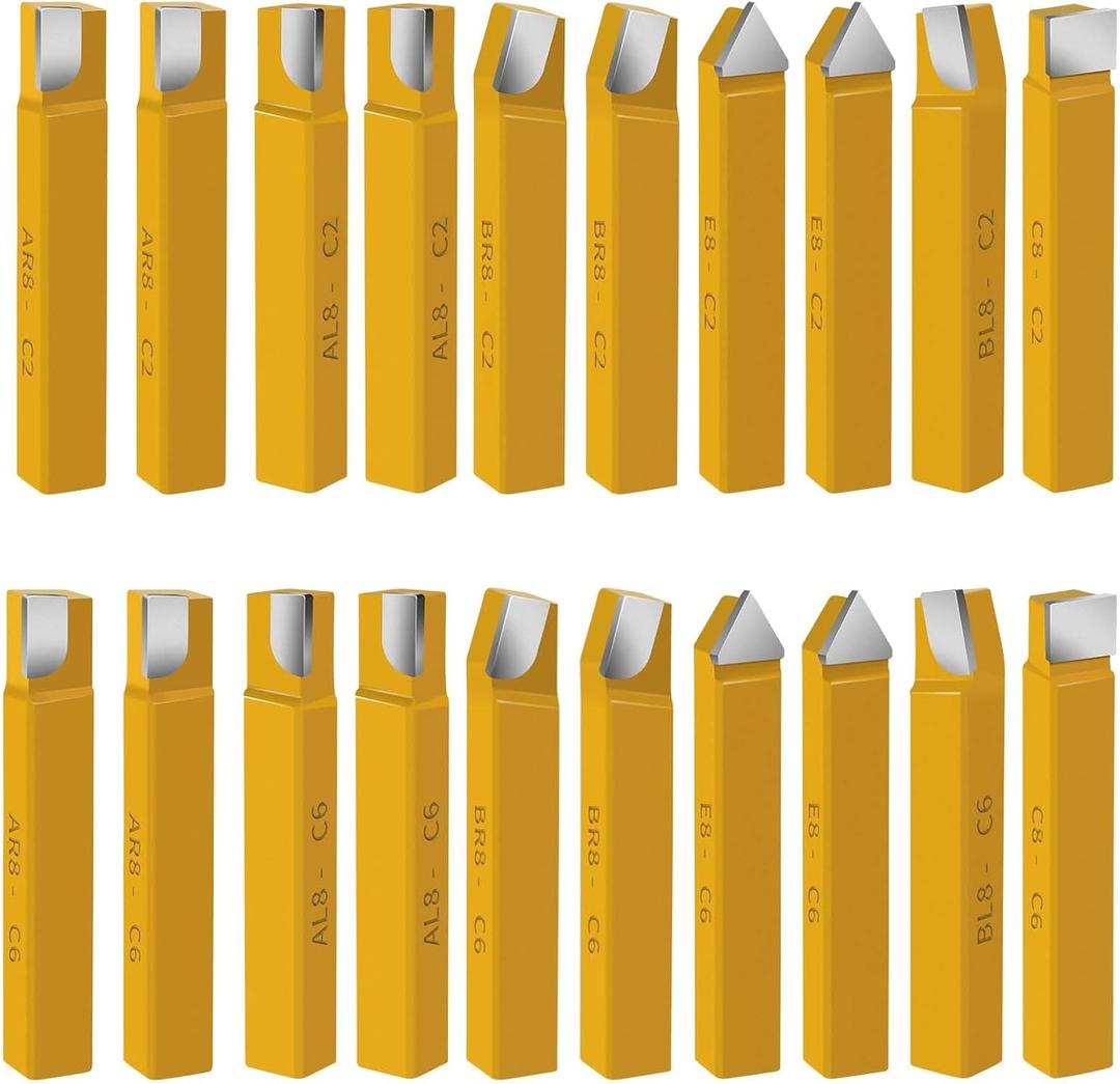 20 pc 3/8"Carbide Tip Tipped Cutter Tool,Metal Lathe Cutting Tools for Metal Lathe Turning, Boring, and Chamfering (3/8 in)