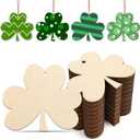 Wooden Shamrock Ornaments to Paint St. Patrick's Day Decoration Cutouts Unfinished 24PCS 3.5 x 3 inches, DIY Blank Unfinished Wood Discs Ornament for Home Farmhouse Crafts Hanging Spring Decorations