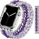 JR.DM Beaded Bracelet Bands Women Compatible with Apple Watch 38mm 40mm 41mm 42mm(S10/11) Stretch Handmade Dressy Crystal Elastic Strap Replacement for iWatch Series 11/10/9/8/7/6/5/4/3/2/1/SE, Purple