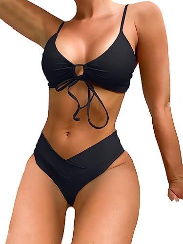 Meetall Women's High Cut String Triangle Bikini Set Swimsuits Sexy Bathing Suits 2 Piece, L