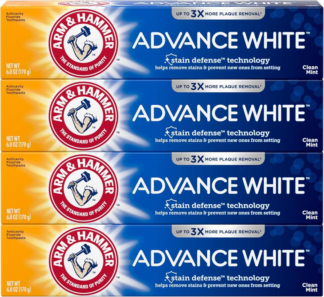 Arm & Hammer Advance White Toothpaste, Clean Mint Flavor, Stain Defense Technology, 6 Ounce (Pack of 4)