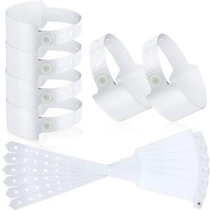 100pcs White Vinyl Wristbands for Events, Hospital Identification Bands,Waterproof Adjustable Medical Wristband  Secure Snap Prevents Reuse for Hospital & Medical ID, Party & VIP Identification