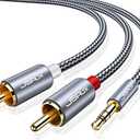 JSAUX 10ft/3M Aux to RCA Headphone Male to Male Jack Adapter Nylon Braided 1/8 to RCA Audio Y Cord for Smartphones, MP3, Tablets, Speakers, HDTV - Grey