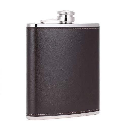 TOX TANEAXON Stainless Steel Hip Flask, 18 oz, Coffee, Large Capacity, Leather Wrapped