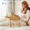 SONGMICS Bed Laptop Desk, Folding Bed Tray for Laptop up to 15.6 Inches, Adjustable Angle and Height, Portable for Working Reading Writing Breakfast, Bamboo, Drawer, Light Bamboo ULLD01N