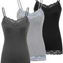 Kate Kasin Women's Adjustable Spaghetti Strap Lace Trim Cami Tunic Tank Top 3PACK Size 2XL