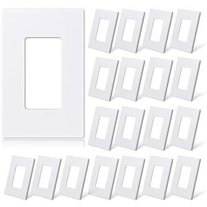 Amerisense 1-Gang Screwless Decorative Wall Plates, Mid-Size Unbreakable Thermoplastic Faceplate Cover for Decorator Receptacle Outlet Switch, UL Listed (20 Pack, Matte White)