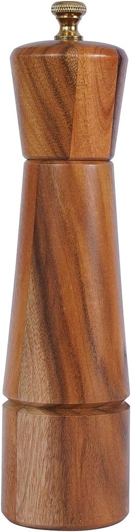 Pepper Grinder, Pepper Mill with Adjustable Stainless Steel, Acacia Wood, 8 inch/22 cm Height, Bottom Dia: 2.17inch/5.5 cm, Upper Dia: 5 cm (Tray is NOT Included)