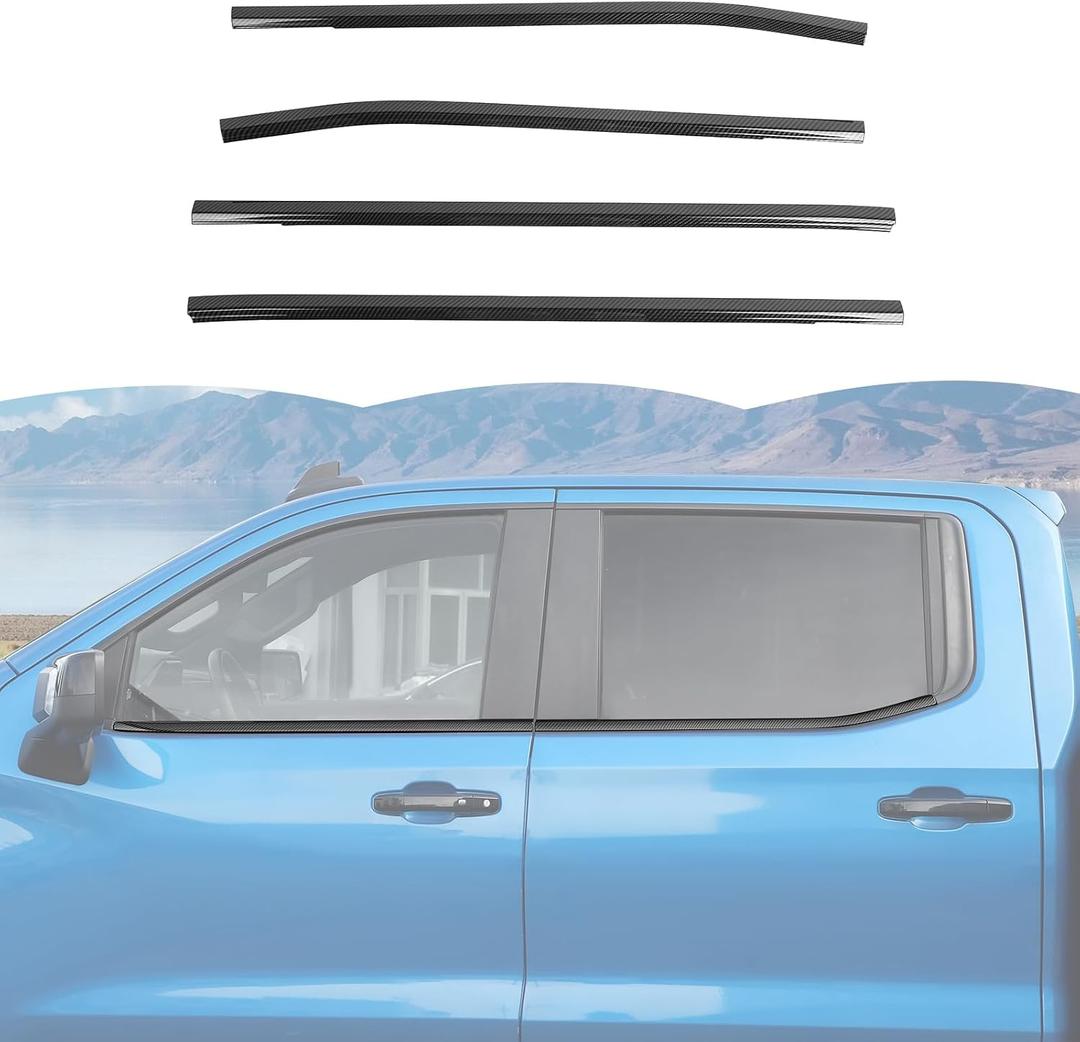 RT-TCZ Window Trim Strip Cover Window Molding Trim Cover Decoration Exterior Accessories for Chevy Silverado 2019-2025,for GMC Sierra 2019-2025 (Black Carbon Fiber)