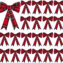 WILLBOND Christmas Plaid Bows Red and Black Bows Xmas Holiday Decorative for Christmas Tree Home Decor, 5 x 7 Inch(24 Pieces)