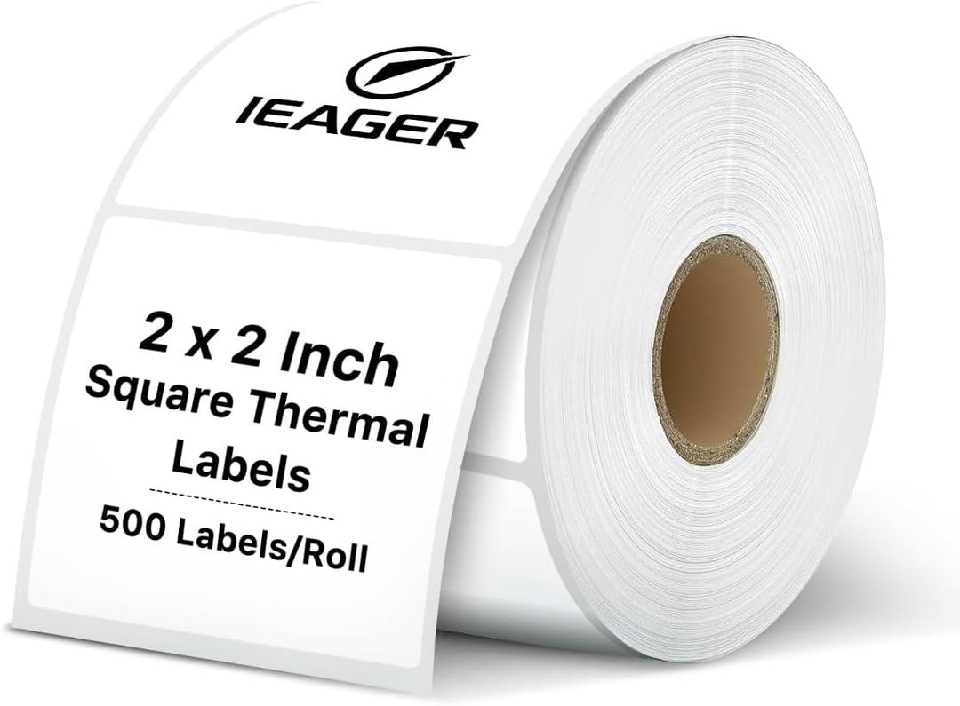 iEager 2"x2" White Square Thermal Printer Labels, Durable Label Stickers for Barcode, Logo, 500 Labels/Roll