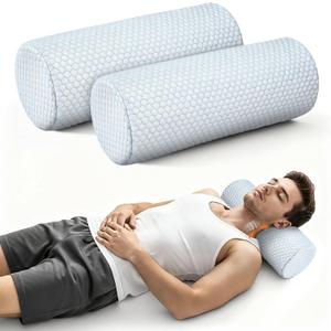 Novabright 2 Pack Cooling Neck Roll Pillow for Pain Relief Memory Foam Round Cylinder Bolster Cervical Round Support Pillow with Washable Breathable Cover for Sleeping(15.8 x 6 Inch)