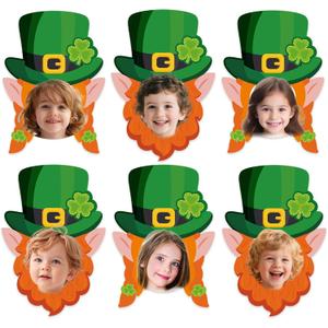 2 x 50Pcs St. Patrick's Day DIY Cutouts, March Leprechaun Hat and Beard Paper Cutting Green Irish Bulletin Board Decor with DIY Photo Space for Classroom Party Wall Decor