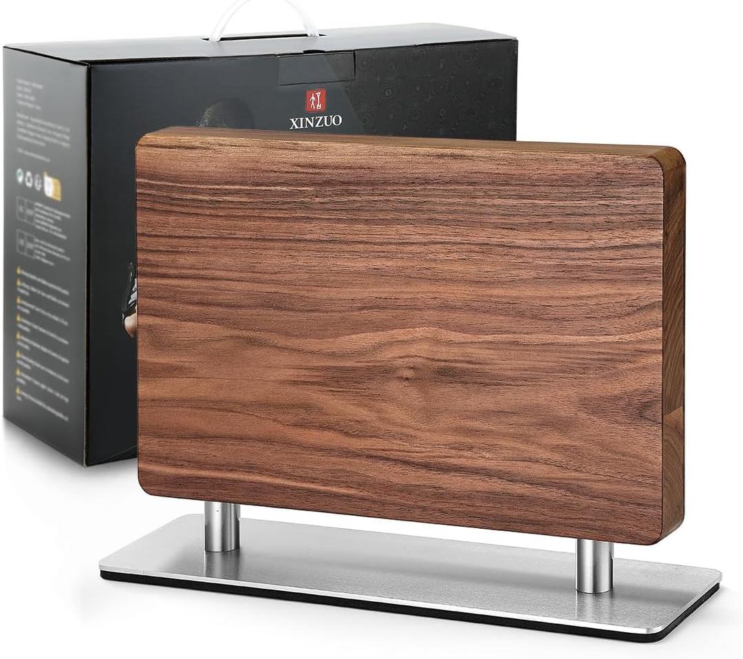 Xinzuo Magnetic Knife Block, Natural Walnut Knife Holder Stand for Counter Top,with Strong