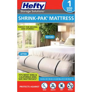Hefty Shrink-Pak Mattress Bags for Moving - King/California King Size | Heavy Duty & Water Resistant Vacuum Compression Mattress Bag, Storage Protection Mattress Cover for Moving