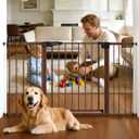 Babelio Metal Auto Close Baby Gate PressGuard, 29"-55" Extra Wide Pet Gate for The House and Doorways, Pressure Mounted Walk Thru Child Gate with Door, Black Wood Pattern, 30" Tall