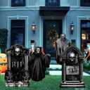 6 Pcs Halloween Decorations Outdoor, 17" Large Realistic Halloween Cemetery Tombstone Yard Signs with Stakes, Waterproof Lawn Garden Outside Decorations - Set 2