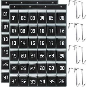 Panelee 2 Pcs 36 Numbered Pocket Chart Cell Phone Pocket Holder for Classroom Sundries Closet Hanging Organizer Wall Door Holder for Calculator Storage Office Supplies (Black and White)