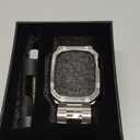 Stainless Steel Watch Band with Case Compatible with Apple Watch Series 9 8 7 (45mm), Rugged Strap with Metal Protective Bumper Cover for iWatch Bands Men (Silver)